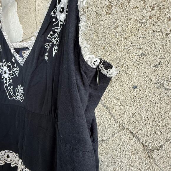 Y2K Dress Lace Midi Floral Embroidered Beaded Tiered Hem Whimsigoth Coquette S - Picture 6 of 9